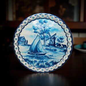 vintage baret ware art grace delft blue dutch countryside metal cocktail serving